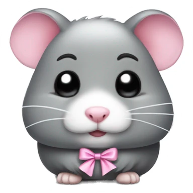 face sad grey hamster pink bow sticker