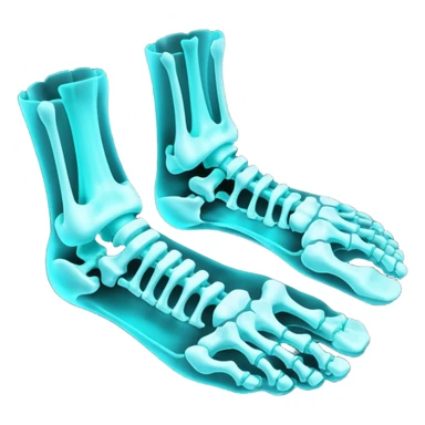 3D render of Foot Bones, X-Ray imaging aesthetic, translucent materials showing internal structure, top-down view of foot bones in cyan glow, medical scan style, emoji style, isolated on white background --v 6.0. sticker