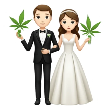 A bride in white wedding dress and groom in tuxedo, full body, sharing cannabis, wedding couple, different pose sticker
