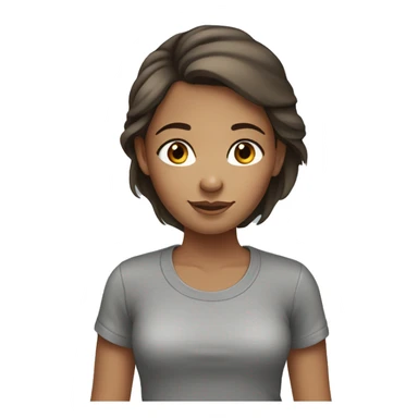 Girl with brown hair, brown eyes and freckles, wearing a gray t-shirt  sticker