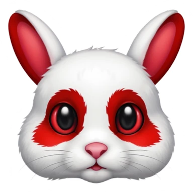 White Bunny with big black eyes and crimson-red splotch markings, red marking around 1 eye  sticker