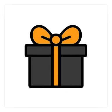 black present box with a bright orange bow, minimal, modern sticker