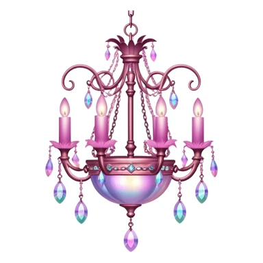 PInk iridescent Bell with chained hanging crystals with feathers CHANDELIER sticker