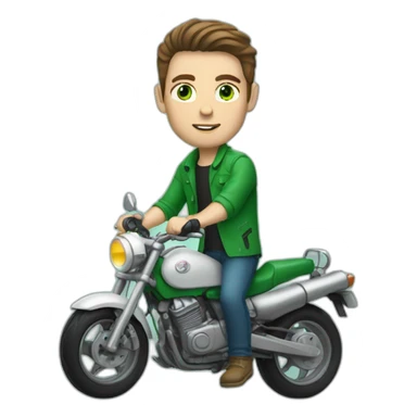 white skin men with brunette hair and green eyes in a sea colour motorbike sticker