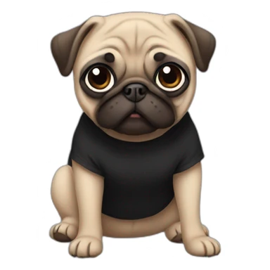 pug wearing a black t-shirt sticker