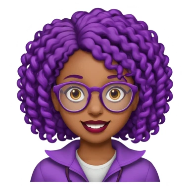 nerd emoji like with glasses showing only her 2 buck teeth but it’s a black girl with purple black curly hair sticker