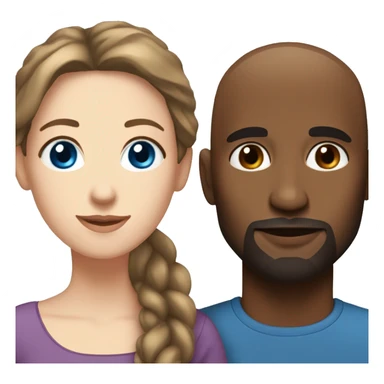 Woman long brown hair blue eyes in love with a  bald black man with brown eyes and goatee  sticker