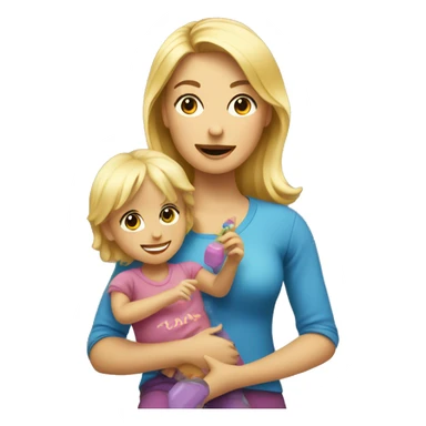 blonde women playing with blonde child with toys sticker