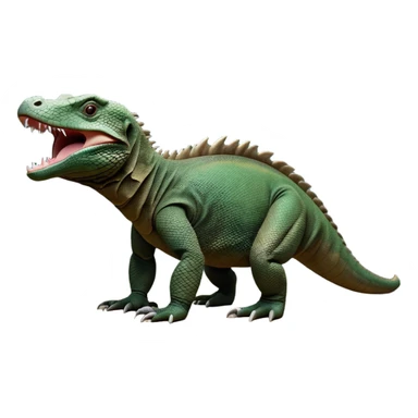 cinematic-komodo-dragon-realistic-full-body-standing on all fours-emoji,-massive-scaled-body-poised-with-quiet-power,-rough-textured-skin-dark-green-and-dark brown, black,-head-tilted-dramatically,-long-forked-tongue-flicking-out,-simplified-yet-realistic-focused-features,-highly-detailed,-glowing-with-an-almost-sarcastic-glow

 sticker