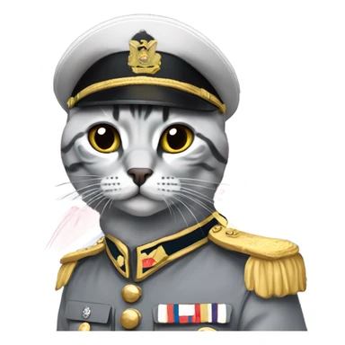A grey Egyptian Mau wearing a British general military uniform  sticker