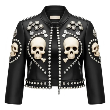 Alexander McQueen brand Cropped black detailed jacket for women, luxury edgy skull style, detailed embellishments. 8k, 5000x5000px, 3D rendering, realistic, isolated still life, no emoji faces no emoji icons no human figures  sticker