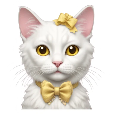 Realistic white cat with yellow eyes with vintage rococo with pink bow sticker