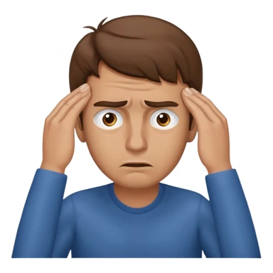  iOS emoji style - A stressed man stands and messages his temples. He has brown hair. Stress sticker
