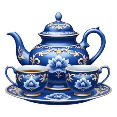 blue porcelain tea set  sticker