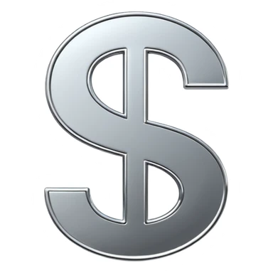 A double dollar sign emoji made of polished silver chrome, smooth metallic surface, glossy reflections, luxury swag vibe, minimal iOS emoji style, centered on white background sticker