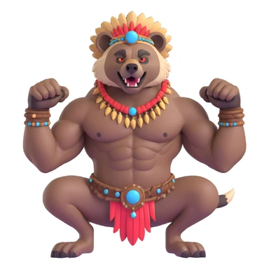 A native strong buff hyena with war bonnet flexing posing  sticker