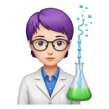 chemist person with very short hair mixing colorful solutions sticker