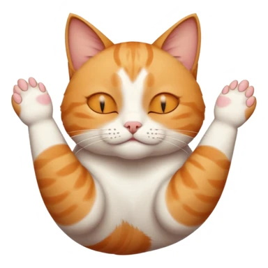 ginger and white small cat eyes closed lying down upside down with paws stretched out straight in different directions sticker