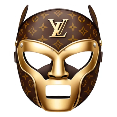 luxury Louis Vuitton luchador mask with LV monogram pattern and brown leather sticker