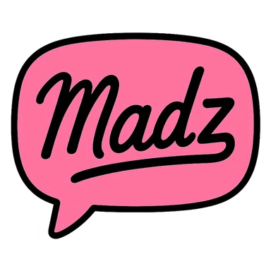 pink logo with the word 'Madz' in a handwritten or script style, giving a personal and creative feel sticker