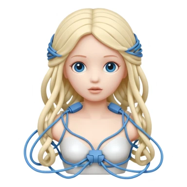 Plastic doll tightly bound with tangled AUX cables. sticker