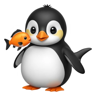 A cute penguin doll holding an orange fish. sticker
