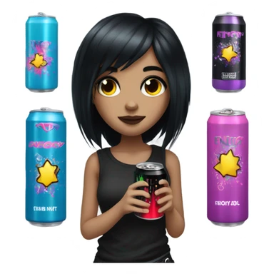 Emo girl holding an energy drin sticker