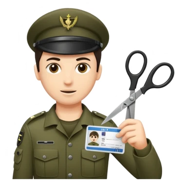 black Scissors cutting an idf soldier ID card in 2 parts .hyper realistic sticker
