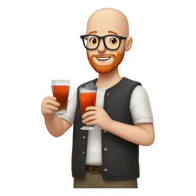 Bald young man with red beard and glasses raising a drink sticker