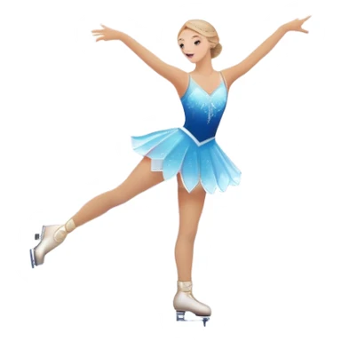 An icon featuring a shimmering rink, colorful spotlights, snowflakes gently falling from the sky, and an audience in the stands, with a snowy landscape visible through large windows with a graceful figure skater performing a spin on a sparkling ice rink. Transparent background. sticker