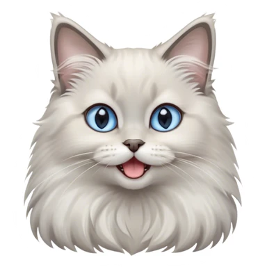 Cinematic Adorable Fluffy Light Grey Mantle Ragdoll Cat Portrait Emoji, Head tilted cutely with big, sparkling blue eyes, soft light grey fur with darker points on the ears, face, and paws, Simplified yet irresistibly adorable features, highly detailed, glowing with a soft, warm glow, high shine, yawning in a peaceful and playful manner, stylized with a touch of whimsy, bright and endearing, soft glowing outline, capturing the essence of a relaxed and loving kitten, so cute it feels like it could leap out of the screen and stretch into a cozy nap! sticker