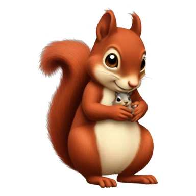 Realistic red Mama squirrel holding hand of baby squire sticker