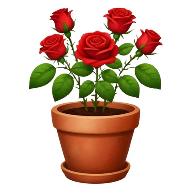 flower pot with red rose flowers with green leaves also in it sticker