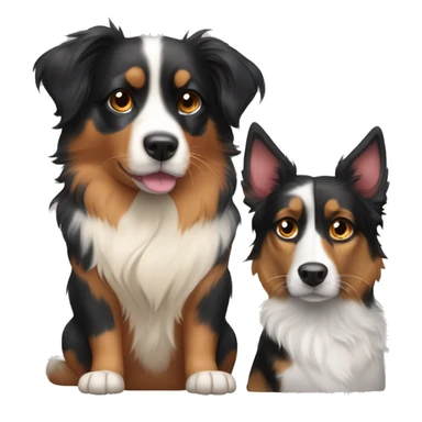 A calico cat next to a black and tan Australian Shepard dog sticker