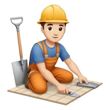 Moldovan builder laying floor tiles, construction worker with a trowel sticker