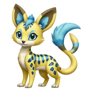 Colorful Yellow Meloetta-Sergal-Genet-Pokémon-Digimon-Fakémon-fusion-hybrid-creature with Cyan stripes and blue leopard-spot-markings  sticker