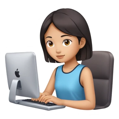 asian girl typing on computer sticker