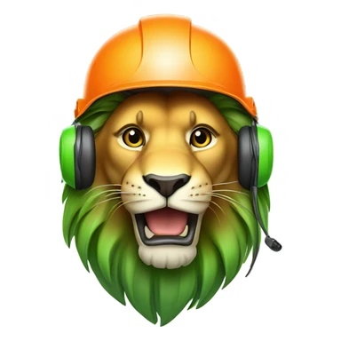 Lion wear safety helmet as call center in green and orange theme sticker