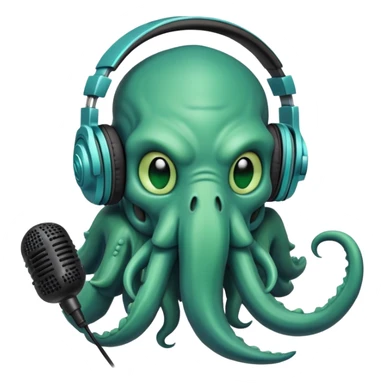 Cthulhu with headphones and microphone recording audio as a sound engineer sticker