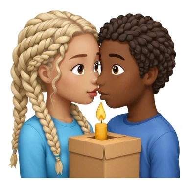 darkskin girl with box braids kissing light skin boy with curly hair sticker