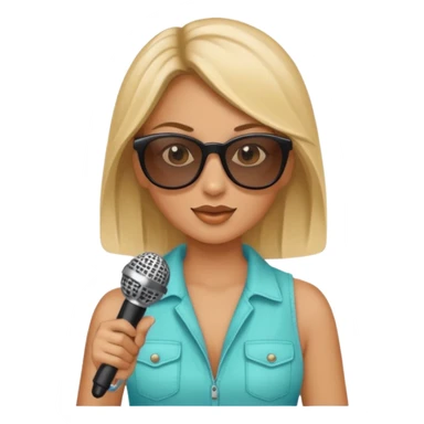 woman with summer clothes and sun glasses holding microphone sticker