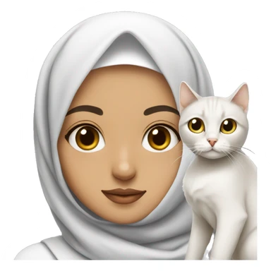Arabic white hijab girl with a brow hijab and her cat sticker
