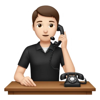 person standing at a desk, holding a telephone receiver to their ear, suggesting a phone call. sticker