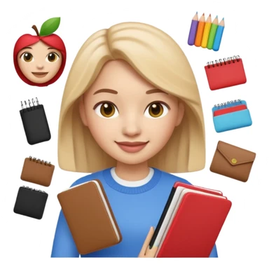 A 3D emoji with a apple Memoji style that the depicts a person who is learning to become a fashion designer as her highchool extended profile. She is young in a highschool age. She has items that are familiar with this job in the field. She is smiling normally sticker