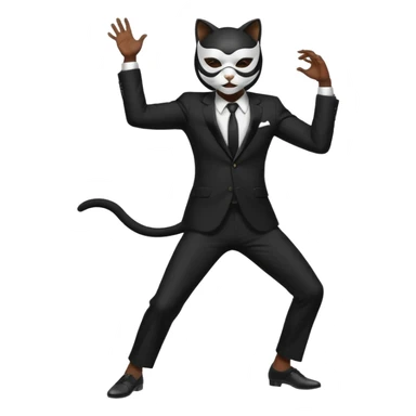 Dancing man in black suit and white cat mask sticker