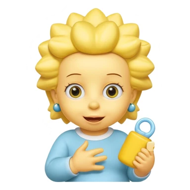 A 3D cartoon baby character fully yellow skin, styled like Maggie Simpson, with pacifier, big eyes, smooth shading, Memoji-style rendering, consistent with other yellow Simpsons characters. sticker