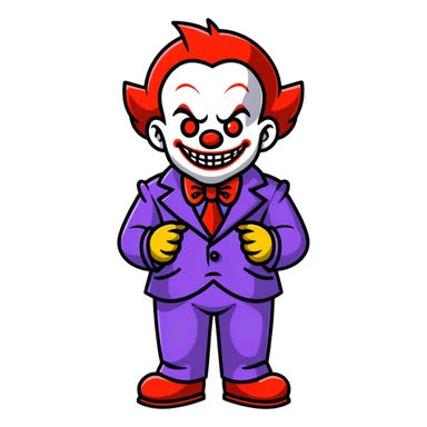 demonic clown wearing a leisure suit with accessories sticker