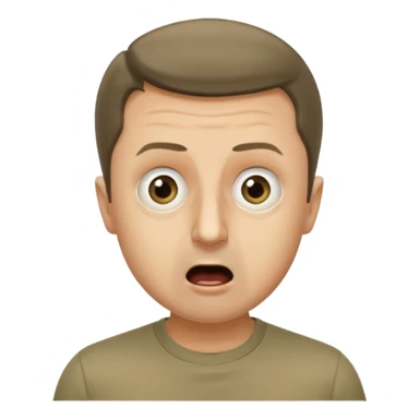 generate an emoji of Vladimir Zelensky in a khaki T-shirt. the emotion of intense surprise from fear. 4 different options sticker