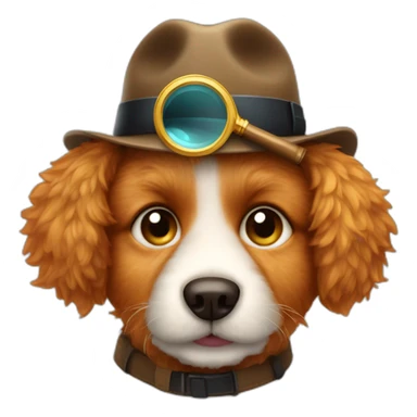 fluffy ginger dog with a detective's hat and magnifying glass sticker