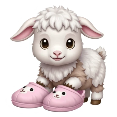 a baby goat emoji wearing pastel pink chunky slippers sticker